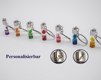 Personalisierter Schlüsselanhänger oder Taschenanhänger - Ewige Blume/Rose mit Glitzer im Glas - Modisches Accessoire und Glücksbringer