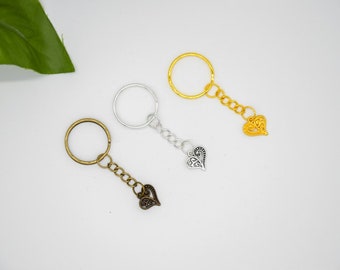 Small heart key rings in bronze, silver or gold