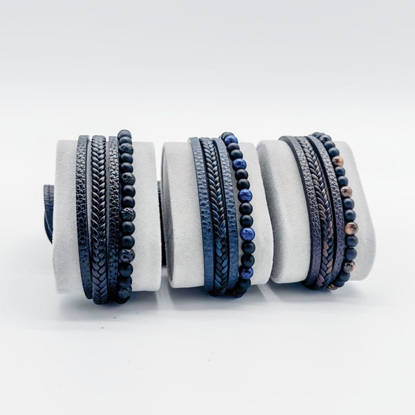 Personalisierter Perlen Lederarmband für Männer mit Gravur | Zeitlose Eleganz trifft auf handgefertigte Qualität | 3 verschiedene Farben