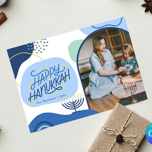 Happy Hanukkah Family Photo Holiday Card 5x7 Canva Template Téléchargement numérique