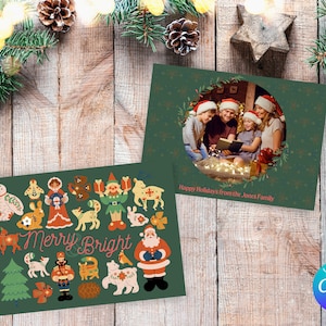 Holiday Folk Christmas Family Photo Card 7x5 Canva Template Digital Download