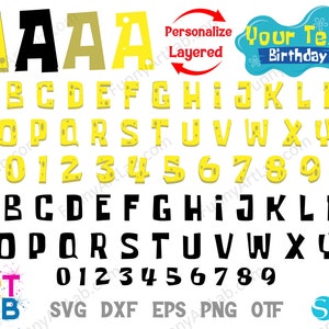 Banner de cumpleaños Svg, logotipo personalizado de bricolaje, letras de bebé Svg en capas, fuente de bebé OTF, letras para niños, fuente Cricut SVG, fuente de cumpleaños SVG, camiseta para niños