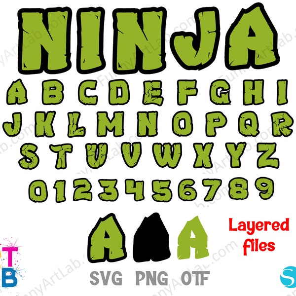 Ninja Letters Svg, Ninja font svg, Personalized Baby shirt Diy, Baby Font Otf, Ninja Svg Letters, Birthday font Svg Layered Letters Cricut