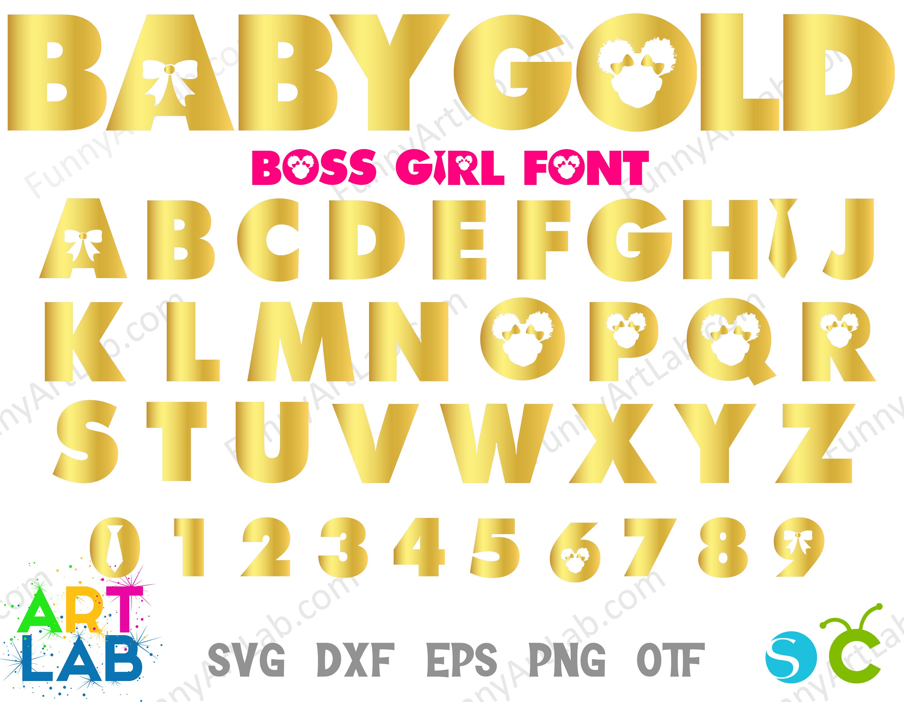 Gold Letters Afro Baby Boss Font Svg, Afro Boss Baby Font Otf, Girl ...