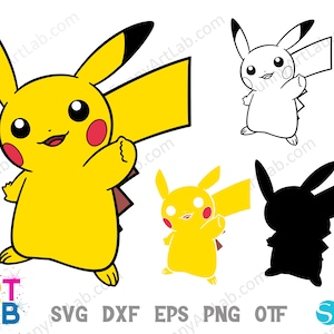 May include: A yellow Pikachu character illustration with black-tipped ears, red cheeks, and a brown back. The image includes a black and white outline, a yellow silhouette, and a black silhouette of the character. The text "ART LAB" and file type abbreviations are also present.