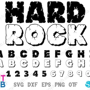 Fuente Hard Rock, letras Hard Rock SVG Cricut Rock svg fuente Silhouette Rock fuente svg, instalación de Rock Font, Rocker Shirt DIY svg Fuente angustiada