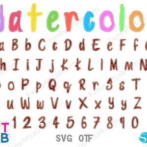 Letras de acuarela SVG, Fuente de acuarela otf, Alfabeto de acuarela Letras manuscritas svg, Fuente manuscrita Cricut Acuarela Fuente hecha a mano