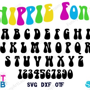 Letras SVG de fuente hippie, fuente funky svg, letras hippie svg cricut, fuente retro otf, camisa hippie diy, camisa hippie svg, letras retro cricut