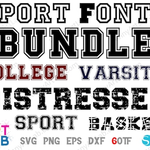 Paquete de fuentes deportivas, fuente deportiva (OTF), fuente universitaria (OTF), fuente universitaria desgastada (SVG), letras universitarias (PPT), letras universitarias desgastadas (SVG) para Cricut