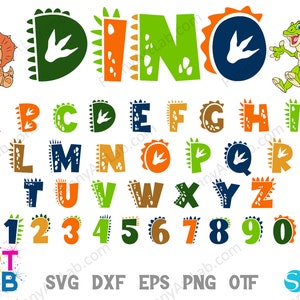 Lettere di dinosauro SVG Carattere di dinosauro Otf Numeri di compleanno Svg Png Carattere di dinosauro Svg Taglia dinosauro Cricut Maglietta per bambini fai da te Svg Compleanno Carattere per bambini SVG immagine 2