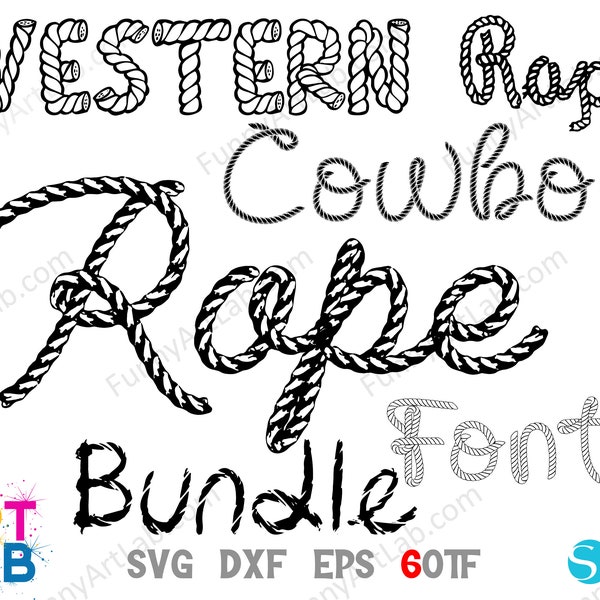 Cowboy Rope Fonts Bundle, Cowboy Letters svg, Western Font OTF, Western SVG Font, Western letters SVG Rope Font for Cricut, Rope Letters Svg