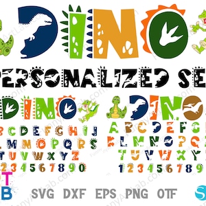 Letras de dinosaurio SVG Fuente de dinosaurio Otf Números de cumpleaños Svg Png Fuente de dinosaurio Svg Corte Cricut de dinosaurio Camiseta de bebé Diy Svg Cumpleaños Bebé Fuente SVG