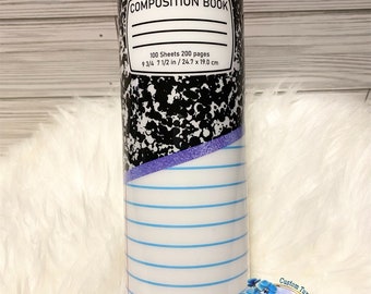 20oz Tumbler,Teacher Tumbler,Composition Book,Notebook,Tie Dye Print Pencil,Split pencil tumbler,School Administrator,Teacher Appreciation