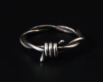 Barbed wire ring, goth punk sterling silver handmade jewelry