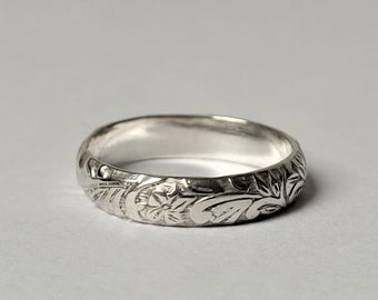 Floral Sterling Silver Ring: Engraved Handmade Jewelry