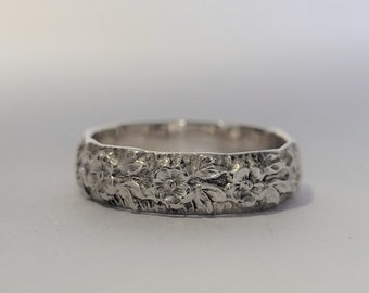 Vintage Floral Sterling Silver Ring: Engraved Handmade Jewelry