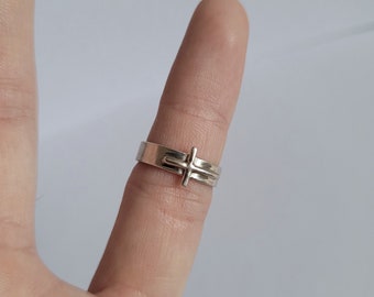 Cross Ring Sterling Silver, Minimalist Christian Ring, Oxidized Silver Band, Unisex Faith Jewelry, Gift for Him Her