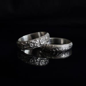 Silver floral rings, engraved vintage flower rings, handmade jewelry for women and men