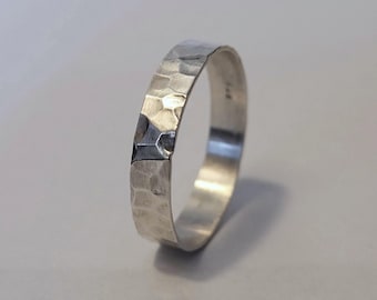 Hammered Silver Ring, Minimalist Sterling Silver Band, Rustic Stacking Ring, Handmade Textured Ring, Unisex Jewelry