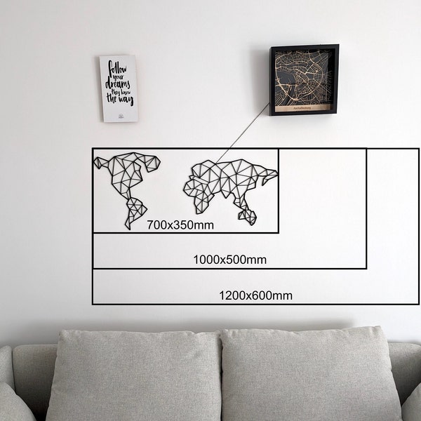 Holz-Weltkarte: Handgefertigte Eleganz für dein Zuhause Low Polygon Abstrakt und minimalistisch Holz MDF 3D Weltkarte Schwarz Geometrisch