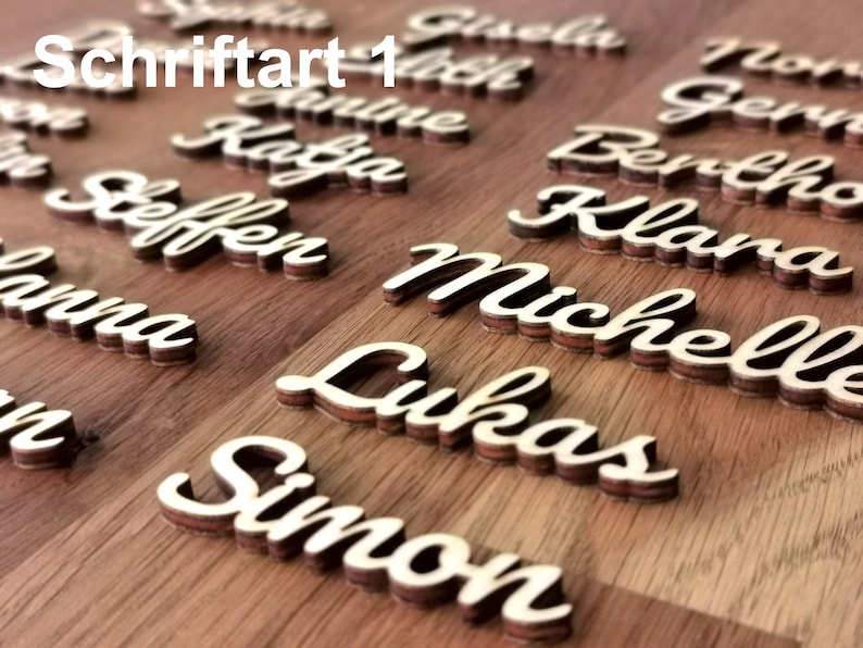 Hochzeit Deko Geschirr Tischkarten Holz Laser Namen Platzkarten personalisierte Gastnamen Name Personalisierte Tischdekoration Weihnachten Bild 2