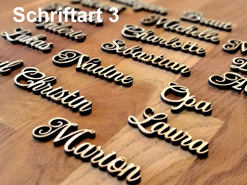 Hochzeit Deko Geschirr Tischkarten Holz Laser Namen Platzkarten personalisierte Gastnamen Name Personalisierte Tischdekoration Weihnachten Bild 4