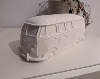 VW T1 Samba Bus Bulli Volkswagen Ikone Skulptur Keramik weiß Dekoelement Auto Kunstform Gibs Modell Model Geschenk Weihnachten Geburtstag