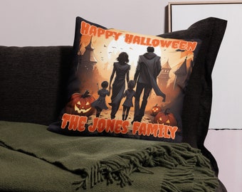 Happy Halloween Personalized Family Pillow - Spooky Fun for the Whole Family, Interior Decoration, customizes cushion, Premium Pillow