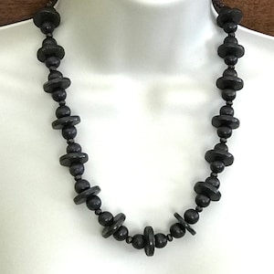 SPORTY BROWN NECKLACE - Brown Wooden Beads - Creative Design Pattern - Casual & Attractive - Three Bead Shapes - Not Heavy - 21 1/2 In.