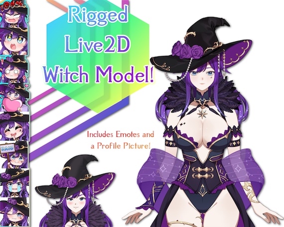 Live 2D Rigged Half Body Witch Model! | Vbridger capabilities | Fully Rigged! | Plus Emotes!
