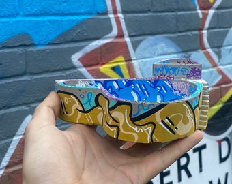 Graffiti concrete tray ashtray or planter trinket tray