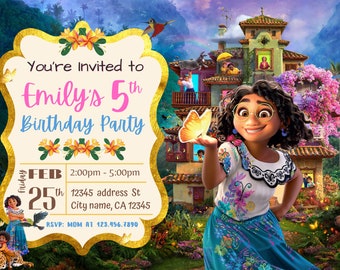 Encanto birthday invitation kids card, editable in Canva printable download, kids birthday party invitation card