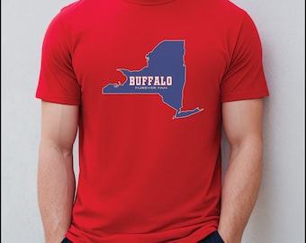 Buffalo NY State Forever Fan Tshirt BLUE w/white outline