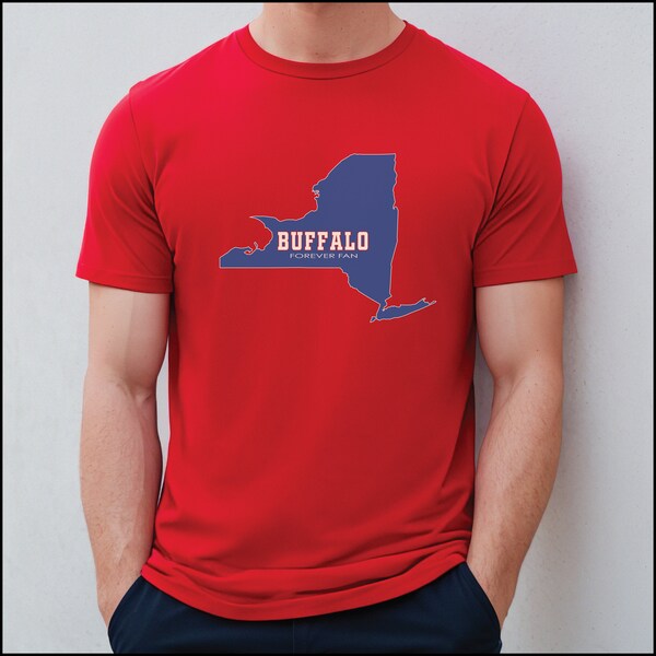 Buffalo NY State Forever Fan Tshirt BLUE w/white outline