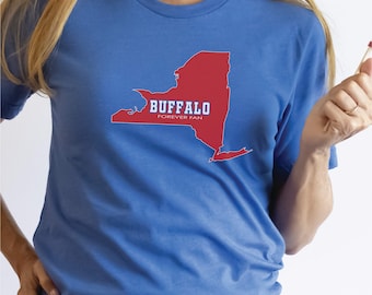 Buffalo NY State Forever Fan Tshirt RED w/white outline
