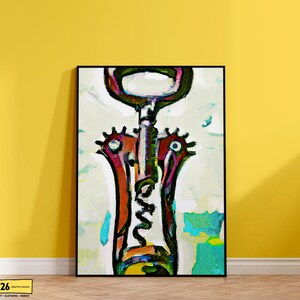ボトルオープナーデジタルプリント、コルク抜きアート、印刷可能な壁アート、バーカートアート、インスタントダウンロード、モダンミニマリストホームデコレーション