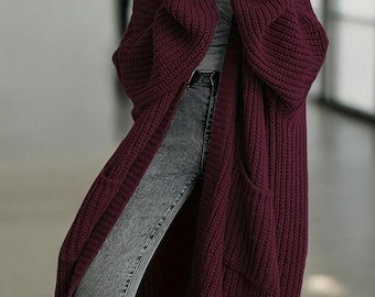 Oversized Knit Cardigan for Women – Chunky Open Front Cozy Winter Sweater Coat