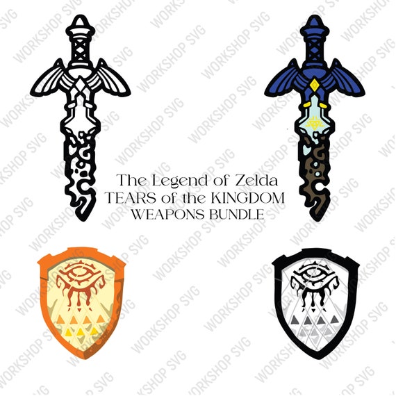 The Legend of Zelda Tears of the Kingdom Sword and Shield SVG illustration logo | Cut Files | dxf | EPS | illustrator | PNG - Weapons Bundle