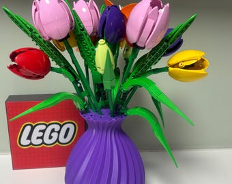 Vase With Stem Holder to Display Lego Flowers. Bouquet of Roses- Botanicals. Available in Any Colour.