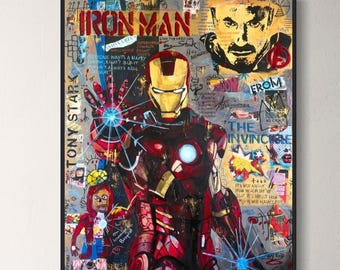 Iron Man Pop Art Print: Hand-Painted Comic Superhero, Man Cave Decor (Digital Download)