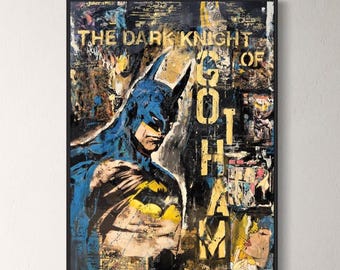 Dark Knight inspired Poster Superhero Pop Art Print Retro Comic Wall art for Kids or Game room Artwork gift for Vintage Action Comic Fans