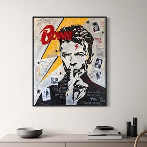 David Bowie Print Pop Art Canvas Rock Music Legend, Modern Home Decor, Ziggy Stardust Poster, Hand Painted