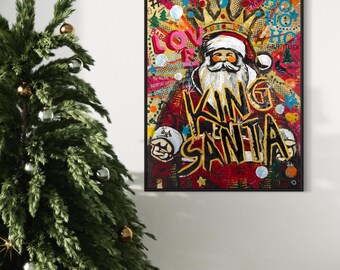 おもしろサンタクロースのクリスマスポップアートプリント：子供部屋の