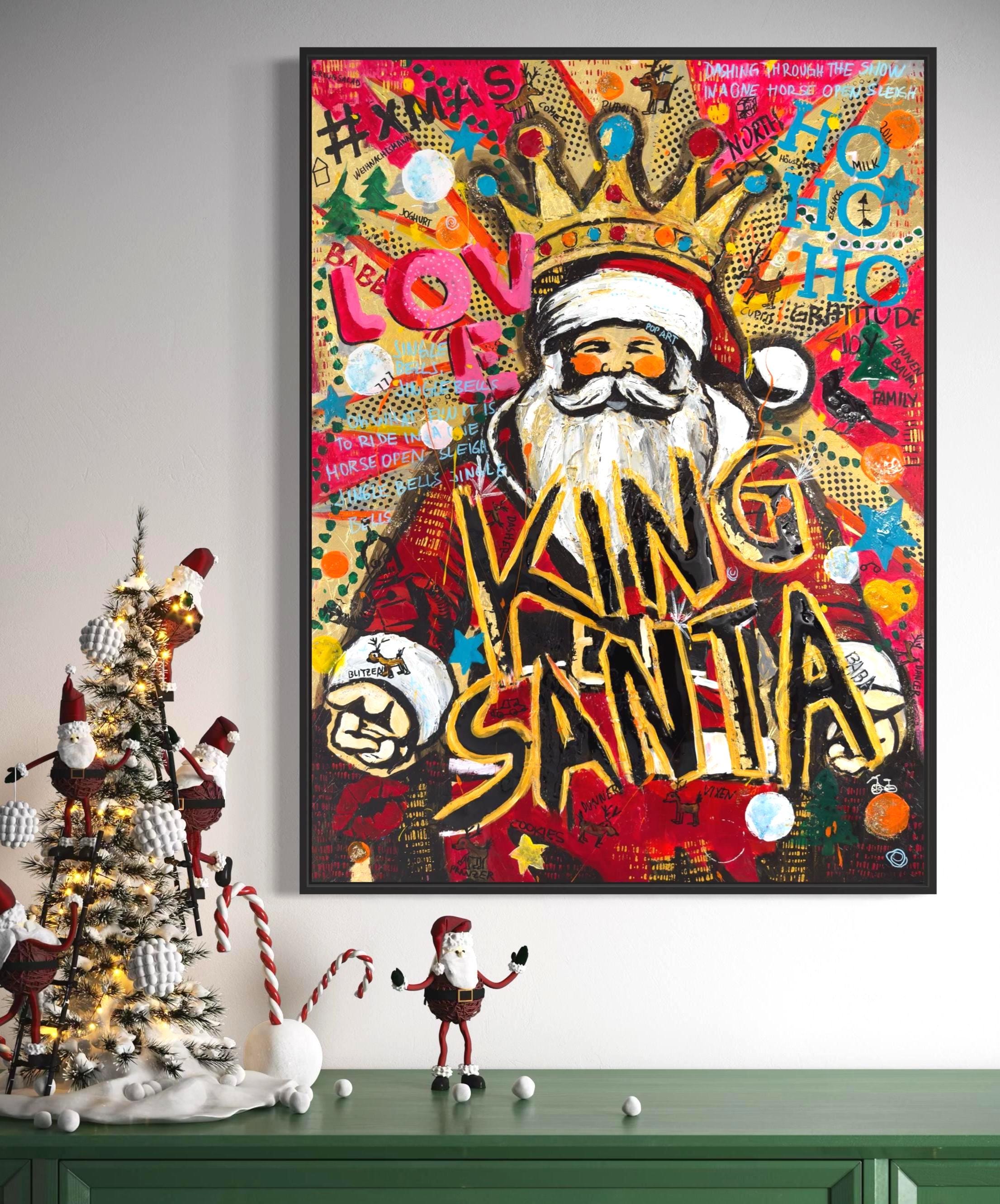 クリスマス ポップアート 絵画 おもしろサンタクロースのクリスマスポップアートプリント：子供部屋の