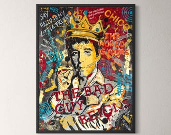 Scarface Inspired Tony Montana Wall Art Print / The Bad Guy Reigns  / Gangster Pop Art Decor / Movie Poster Canvas