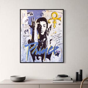 Prince Purple Rain Pop Art Print: Music Icon Poster Wall Art, Hand Painted Contemporary Canvas
