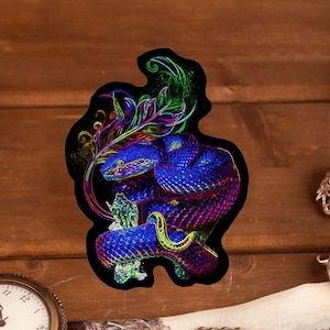 Snake Sticker, Hologram Stickers, Laptop Decals, Suncatcher, Trippy Art, Trippy Stickers, Scull Gift, Oddish Vinyl,  stocking stuffers