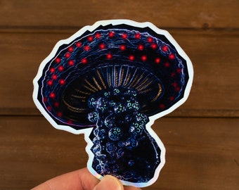Mushroom Sticker, Laptop Decals, Suncatcher Sticker, Trippy Art, Trippy, Anxiety, holographic Sticker, Mushroom Gift, Oddish Vinyl Sticker,
