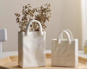 Nordic Handbag Purse Vase White Ceramic Flower Vase Modern Home Decor Accessories Living Room Decoration Garden Bedroom Ornaments