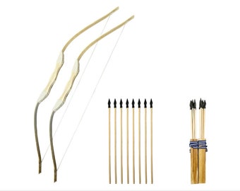 32 Inch Handmade 2 Pcs Wooden Bow and Arrow Set Toy Bow Arrow 2 Bows 2 Quivers and 20 Wood Arrows Archery Set Great for Outdoor Indoor Play